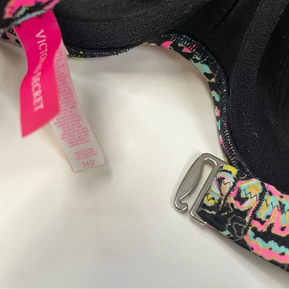 Victorias Secret 34D Flirt Bandeau Bikini Top Floral 3DA Black Pink Blue #1325 - Picture 12 of 12